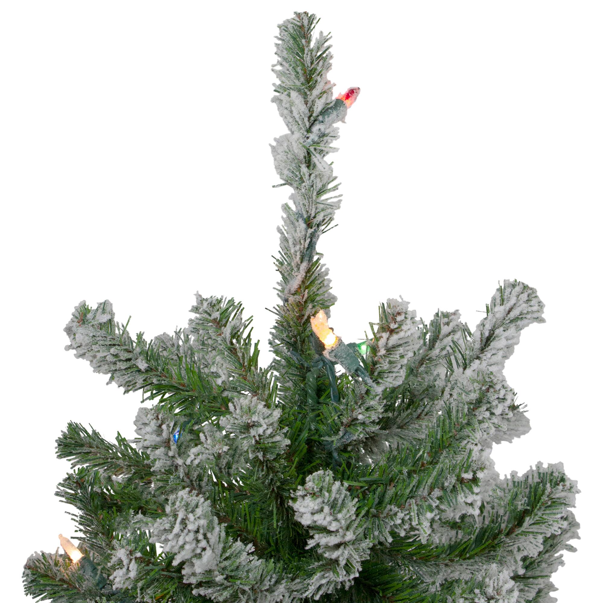 Pre-Lit Slim Flocked Alpine Artificial Christmas Trees Set